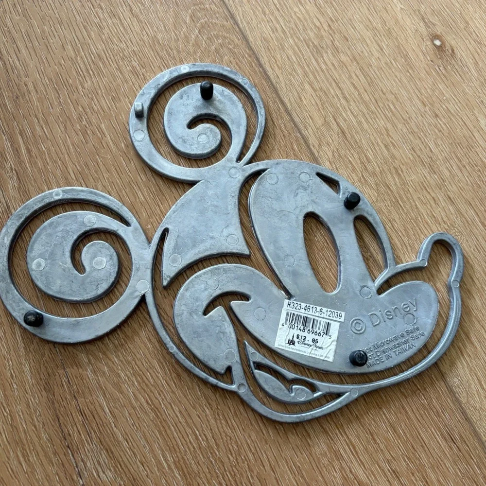 Disney Parks Mickey Mouse Metal Trivet Silver Swirl Cutout